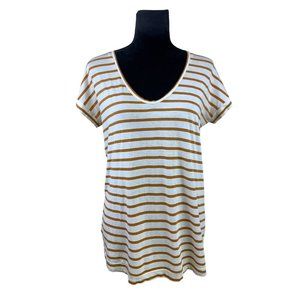 Tory Burch Size S 100% Pima Cotton Striped Short Sleeve Logo T-Shirt